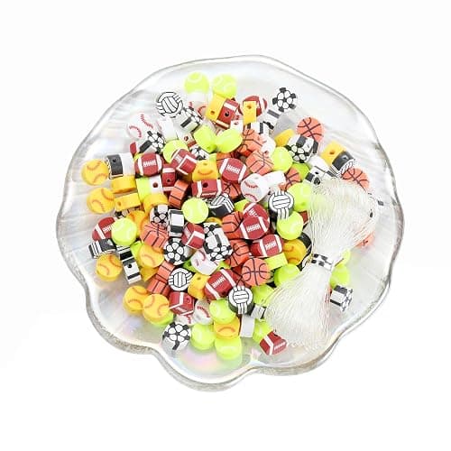 100Pcs Sports Ball Beads for Jewelry Making, Sports Polymer Clay Bead, Baseball Basketball Soccer Rugby Volleyball Football Beads for DIY Crafts Bracelet (Sports Ball) thumbnail 3
