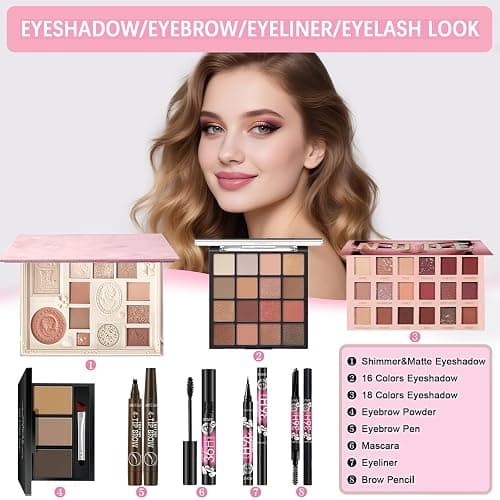 All in One Makeup Kit Makeup Set for Women Full Kit, Make Up Gift Set for Women Teens Girls, Makeup Essential Bundle Includes Eyeshadow Foundation Lipsticks Mascara Eyeliner Cosmetic Brush Set thumbnail 3