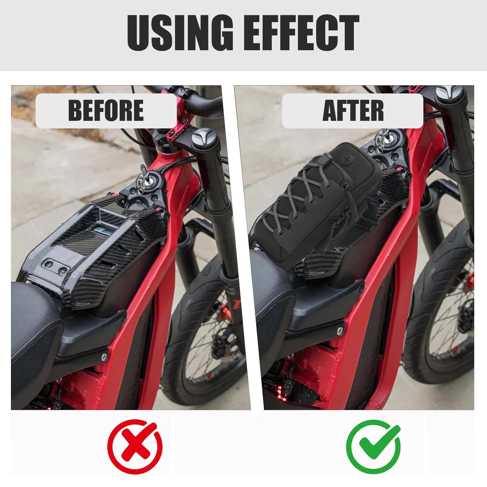 Waterproof Front Frame Storage Bag for Electric Dirt Bikes – Tool & Battery Pouch with Reflective Design, Wear-Resistant, Compatible with Surron Light Bee X/S, Talaria MX3 MX4 MX5, Segway X160 (Black) thumbnail 7
