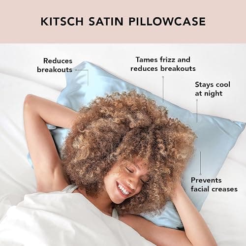Kitsch Satin Pillowcase with Zipper for Hair & Skin, Softer Than Silk Pillow Cases Queen, Wrinkle-Free, Smooth and Cooling Satin Pillow Covers, Standard Size 19"x26", Haze Blue thumbnail 4