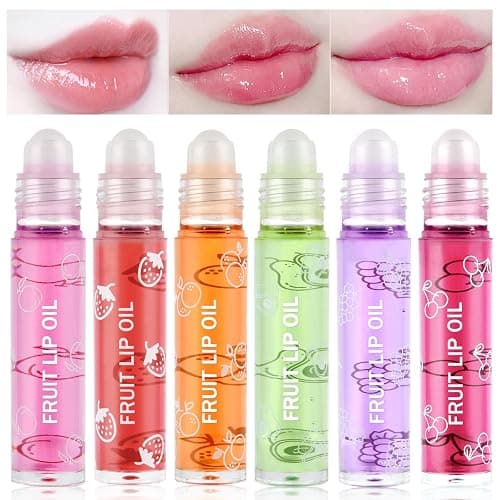 AOOWU 6 Pcs Hydrating Lip Oil Set, Fruit-Flavored Plumping Lip Oil, Long Lasting Lip Glow Balm Lip Care, Transparent Moisturizing No-Sticky Lip Gloss(Peaches,Orange,Avocado,Strawberry,Grape,Cherry)8ML thumbnail 2