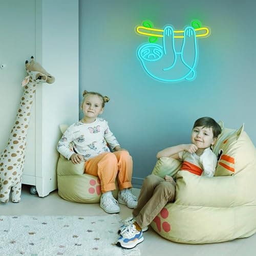 Sloth Neon Sign, Sloth Shaped LED Sign for Game Room Decor, Dimmable USB Powered Gaming Lights for Teen Boy Room Gaming Wall Decor, Best Gamer Gifts for Boys, Kids, Blue thumbnail 4