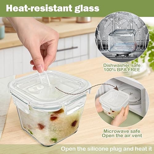 Soup Containers with Lids Glass 32 oz, 4 Cup Borosilicate Glass Food Storage Containers, Microwave & Freezer Safe Jars, Small Square Meal Prep Bowl for Salad, Fruit, Lunch, Ice Cream, Travel, 4 Pack thumbnail 5