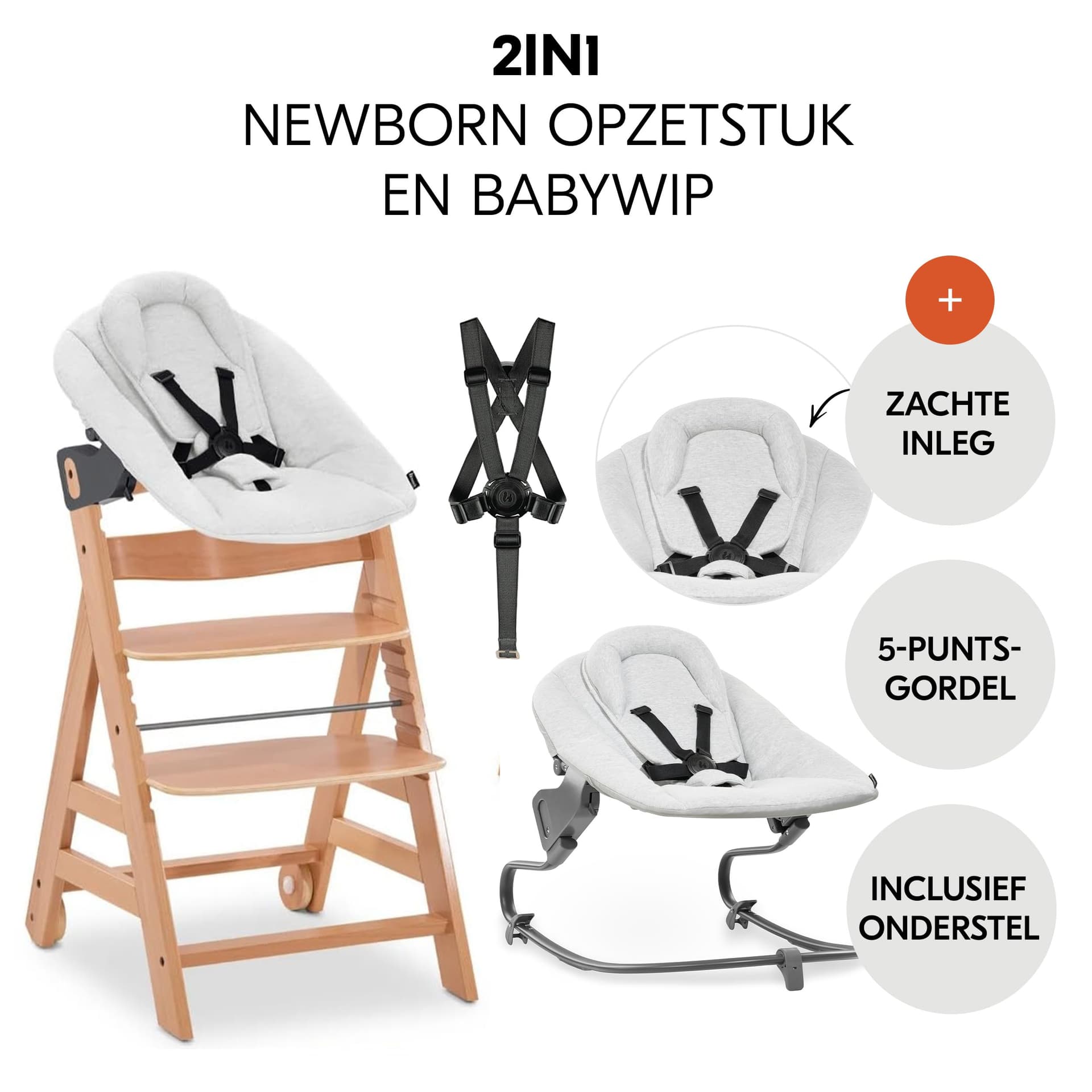 hauck Beta+ Newborn Premium High Chair from 0 Months - Wooden Children's Chair with Baby Bouncer (Baby Swing), Seat Cushion, Tray (Sun Lounger: Light Grey, Nature) thumbnail 4