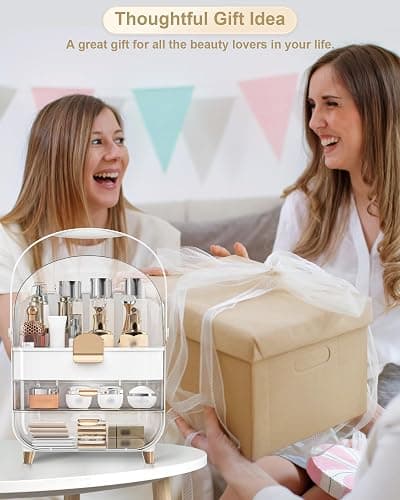 Makeup Organizer Countertop, Skincare Holder Bathroom Counter Organizer, Storage Box Cosmetic Display Cases, Teen Girl Gifts Make up Organizers for Vanity, Dresser (Rose Gold) thumbnail 5