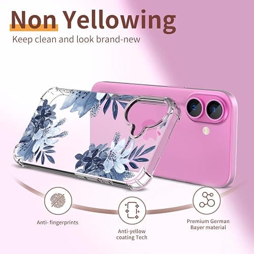 ilnehc for iPhone 16 Case,[3 in 1] with Screen Protector & Camera Lens Protector, Flower Pattern Design,Clear Soft Shockproof Slim Floral Phone Cover for Women Girls 2024 6.1"(Flower/Ink Painting) thumbnail 6
