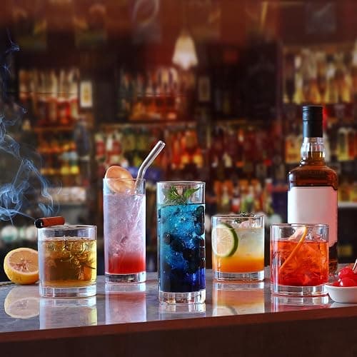 [ 12 Pack ] Glass Cups with Glass Straws, 12oz Highball & Rock Drinking Glasses, Everyday Drinkware Glasses Set, Cute Tumbler Cup, Kitchen Glasses for Iced Coffee, Water, Beer, Cocktail, Whiskey Gift. thumbnail 5