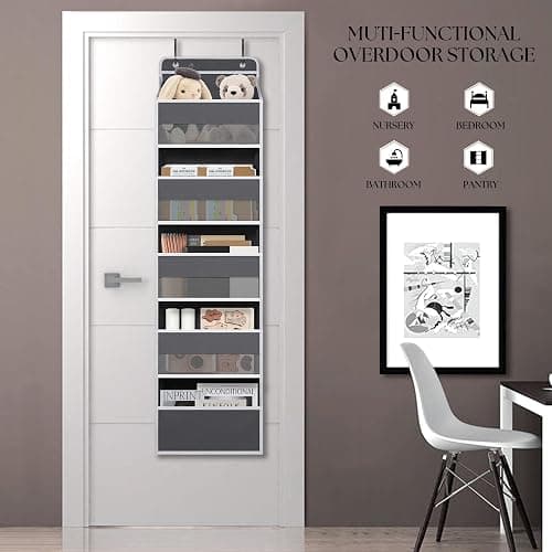 TYMENSH Over Door Organizer with 5 Large Pockets, Heavy Duty Hanging Organizer Storage, Closet Bathroom Nursery Bedroom Dorm, Toys Cosmetics Sundries and Baby Essentials, Gray thumbnail 3