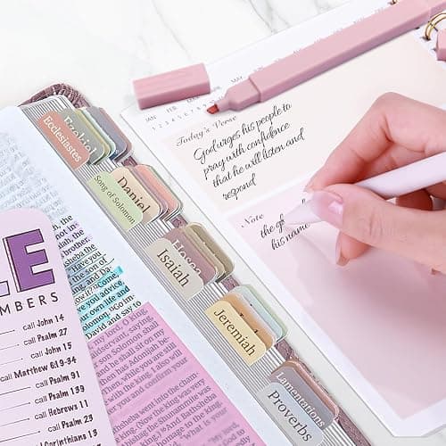 XKDOUS Bible Study Supplies Journaling Kit for Women, Bible Study Kit, 12 Pastel Highlighters and 12 Pens No Bleed, 75 Laminated Tabs, Prayer Journal Pencil Case and More, Pink thumbnail 2