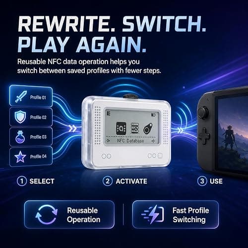 NFC Emulator Compatible with Switch, Wii U & 3DS, Game Data Writer with 4000+ Saves, 70+ Game Support, Unlimited Rewrites, 1.2" LCD, USB-C Charging, Portable Gift for Gamers thumbnail 4
