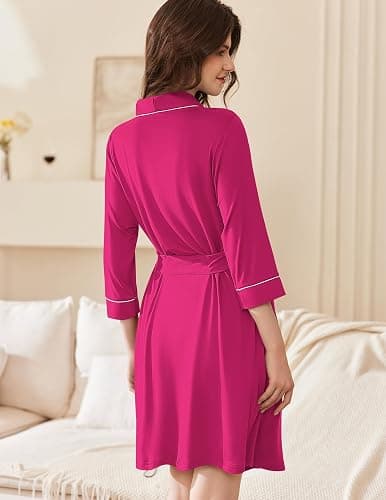 Ekouaer Women Robes Shawl Collar Bathrobe Short Kimono Robe Soft Knit Bathrobes Ladies Sleepwear with Pockets S-XXL thumbnail 5