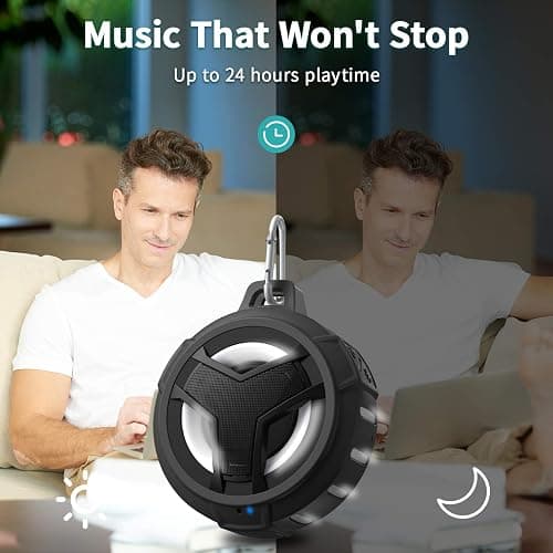 EBODA Bluetooth Shower Speaker, Portable Bluetooth Speakers, IP67 Waterproof Wireless Speaker with LED Light, Floating, 2000mAh, True Wireless Stereo for Kayak, Beach, Gifts for unisex -Black thumbnail 6