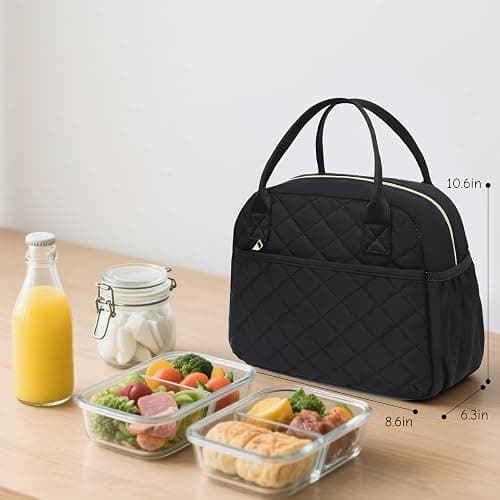 CAMTOP Lunch Box for Women Insulated Lunch Bag Lunchbox Cooler Thermal Leakproof Quilted Reusable Lunch Tote Bag for Work School Travel Picnic (Black) thumbnail 4