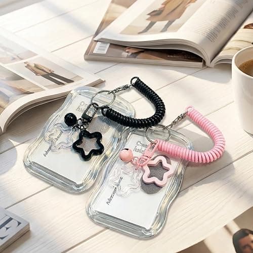 2 Stück Photocard Holder Keychain mit Federschnur, Silikon-fotokartenhalter Sternglocken-anhänger, Kartenhüllen für Kreditkarten, Sammelkartenetui Für Studenten, Kleiner Glockenstern Kartenhülle A thumbnail 4