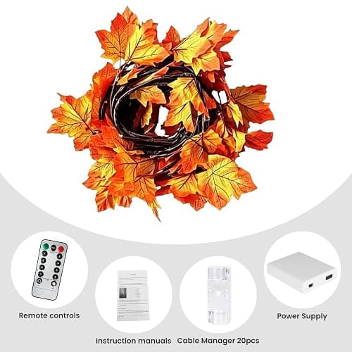 Fall Garland with Lights,48 LEDs Autumn Maple Leaf Lights with USB Powered | Fall Decor String Lights for Bedroom Wall Decor, Thanksgiving & Halloween & Christmas Decorations for Home Indoor, 3.9FT thumbnail 7
