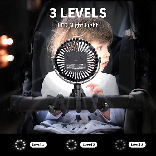 AMACOOL Battery Operated Stroller Fan Flexible Tripod Clip On Fan with 3 Speeds and Rotatable Handheld Personal Fans for Car Seat Crib Bike Treadmill thumbnail 3