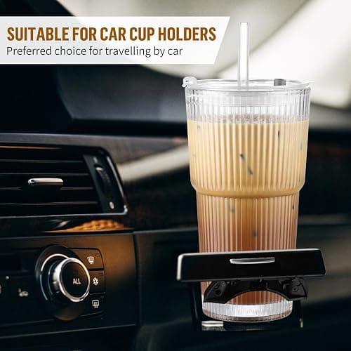 CWHHRN 20 oz Glass Cup with Lid and Straw, Glass Tumbler with Straw and Lid, Vintage Glassware for Whiskey Cocktail Beer, Iced Coffee Cups with Lid (1 PACK) thumbnail 6