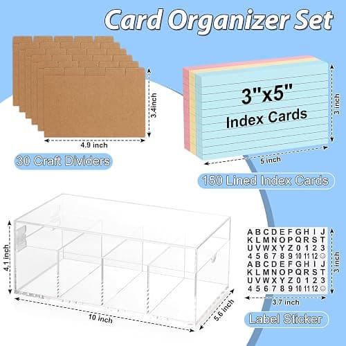 3 x 5 Inch Acrylic Index Card Holder Clear Index Card Box Note Card Organizer with 150 Ruled Lined Index Cards 30 Kraft Dividers A-Z Stickers 4 Divider for Holds 600 Cards Tabs Note Recipe Cards thumbnail 2