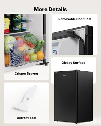 Upstreman 3.2 Cu.Ft Mini Fridge with Freezer, Black-BR321 | Adjustable Thermostat, Energy Saving, Low Noise, Reversible Door, Small Refrigerator for Dorm, Bedroom, Office thumbnail 9