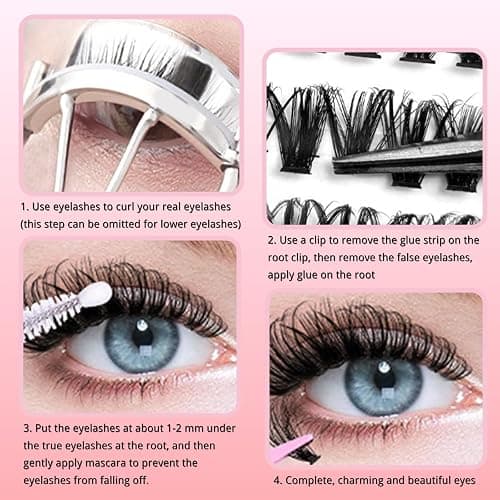 KEYRI 580 Pieces Individual Eyelashes 30-40-50-60-80-100D Cluster Lashes Kit DIY Eye Lashes Fluffy Russian Eyelashes Extensions Curly Durable Eyelash Clusters for Girls and Women (8-16mm Mix) thumbnail 5