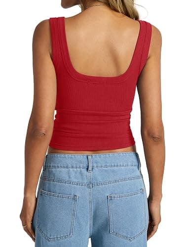 EasyGala Womens Cotton Ribbed Square Neck Tank Tops Basic Backless Sleeveless Summer Cami Shirts 2026 thumbnail 2