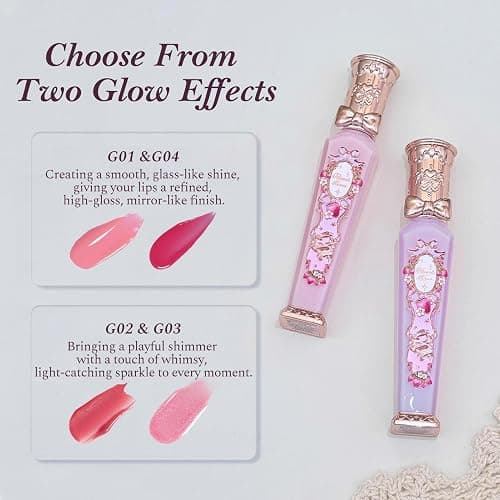 Flower Knows Violet Strawberry Rococo Glowy Lip Gloss, Light Baby Pink | Hydrating Oil-Infused Formula, Glazed Fuller-Looking Shine, Vegan (G01 Strawberry Macaron) thumbnail 5