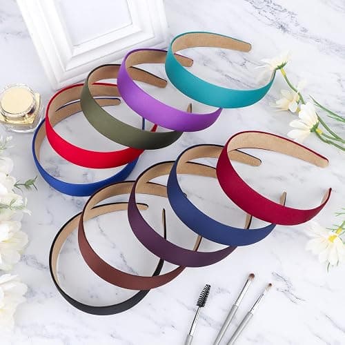 Wecoe 10 Pack Satin Headbands 1.3 Inch Wide Red Black Green Purple Brown Blue Headband Women Girls Non Slip Fashion Hair Bands Diy Costume Hair Accessories Women Girls Diademas Coreanas Para Mujer thumbnail 7
