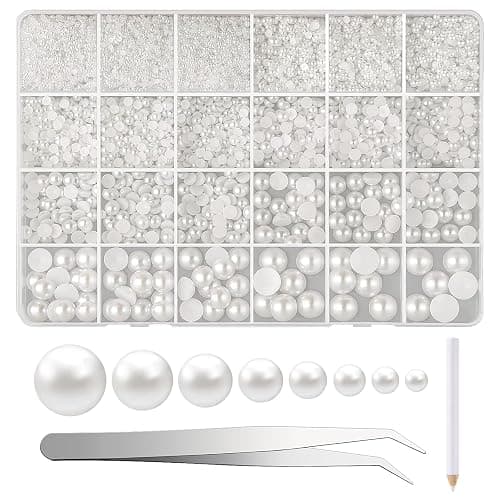 NACHLYNN Lot de 12 000 perles à dos plat - 8 tailles - Perles demi-rondes pour travaux manuels, embellissement, chaussures, fabrication de coques de téléphone - Image 1