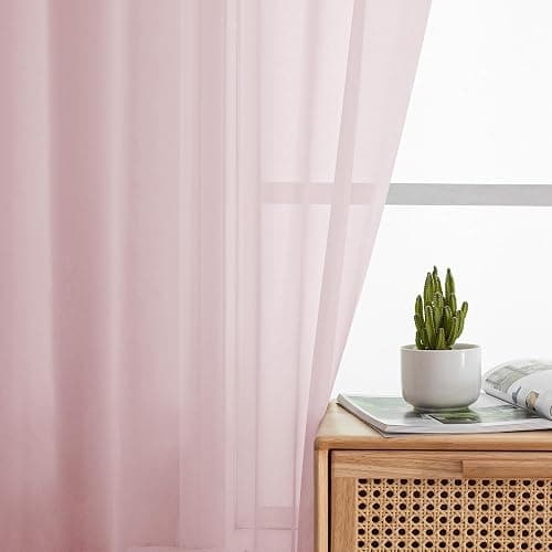 OWEINE Sheer Curtains 84 Inches Long 2 Panels Set, Rod Pocket Fimly Voile Solid Blush Window Curtain Panels for Living Room Bedroom, Soft Voile Sheer Curtains & Drapes, Total 84 Inches Width thumbnail 5