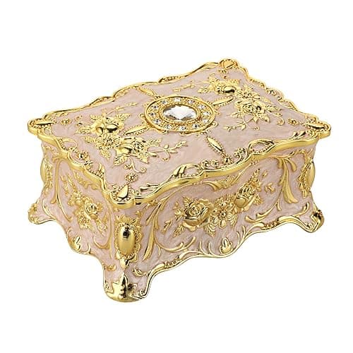 Hipiw Vintage Jewelry Organizer Box - Metal Trinket Storage Box Ornate Treasure Chest Box Jewelry Decorative box Keepsake Gift Box Case for Women,4.9"x3.4"x2.7" - Image 1
