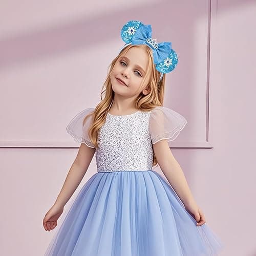 LYLIN Mouse Ears Headband, Blue Mouse Ears for Women Girls Adult, Sequin Princess Headband Park Ears for Christmas Party Cosplay Costumes Accessories (Snowflake) thumbnail 7