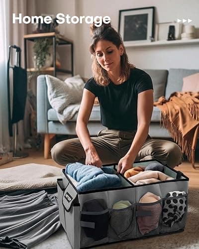 HOTOR Trunk Organizer - Foldable Car Organizer for SUVs & Sedans Storage | Sturdy Car Organization for Men & Women, Car Accessories, Tools, Sundries, Grey, 2 Compartments, 21.3" x 12.6" x 10.6" thumbnail 9