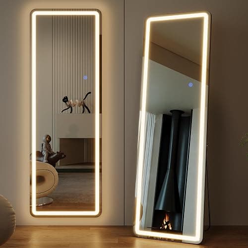 ZKIODV Specchio da parete 160 x 50 cm, con illuminazione, specchio a LED grande, grande specchio illuminato, con supporto per camera da letto, soggiorno, corridoio (nero) - Image 1