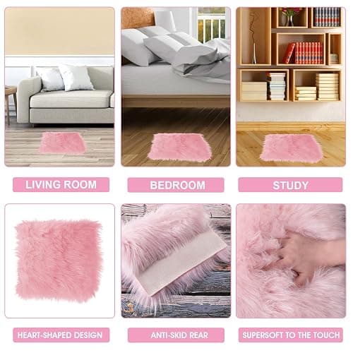 WLLHYF 10 Inches Mini Square Faux Fur Rug， Small Fluffy Area Rug Cushion for Living Room Sofa Bedroom Floor Soft Square Chair Cover Seat Pad Nail Mat for Photographing Background of Jewelry thumbnail 5