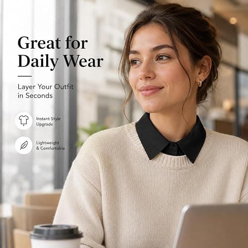 ITISMUNGO 2 Pcs Detachable Fake Pointed Collar for Women, Black & White Dickey Collar Half Shirt, Soft Breathable Faux Collar for Daily/Graduation/Office Outfits thumbnail 8