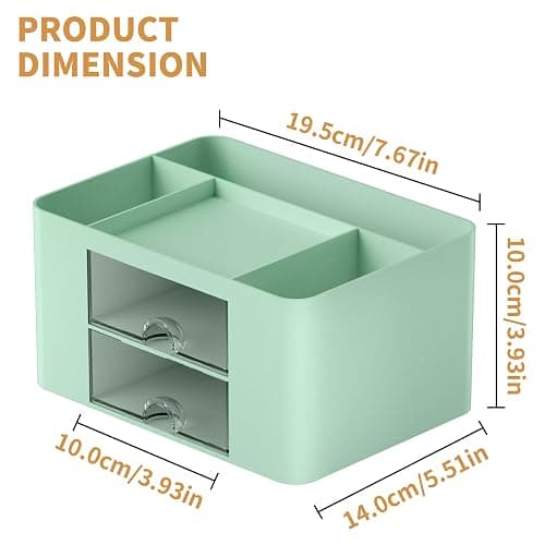 Marbrasse Pen Organizer with 2 Drawer, Multi-Functional Pencil Holder for Desk, Desk Organizers and Accessories with 5 Compartments + Drawer for Office Art Supplies (Green) thumbnail 3