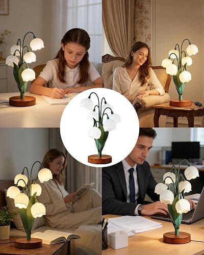 Flower Table Lamp, Vintage Lily Desk Lamp with 3 Color Modes, Cute Cottagecore Night Light for Bedroom, Bedside Table, Dorm, Aesthetic Home Decor, Mothers Day Gift for Mom, Birthday Gift for Women thumbnail 7