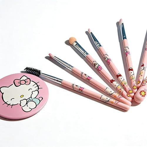 Kawaii Cat 7 PCS Makeup Brushes with A Mirror, Cartoon Cosmetic Makeup Brush Set Professional Tool Kit Set Brush Set Best Gift for Girl Women thumbnail 5