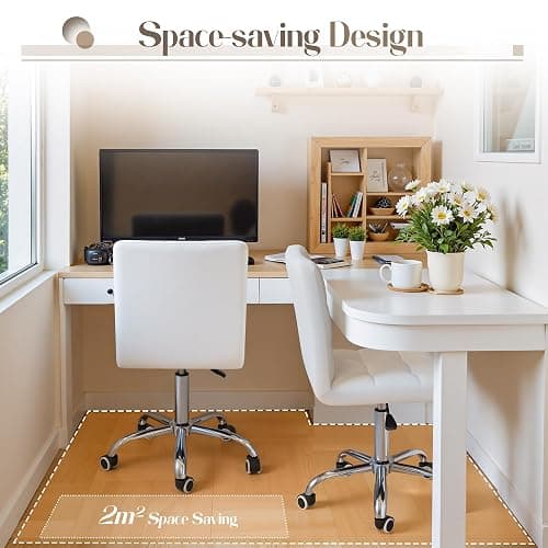 Furmax Mid-Back Office Task Chair Ribbed PU Leather Executive Chair Modern Adjustable Home Desk Retro Comfortable Work Chair 360 Degree Swivel with Arms (White) thumbnail 4