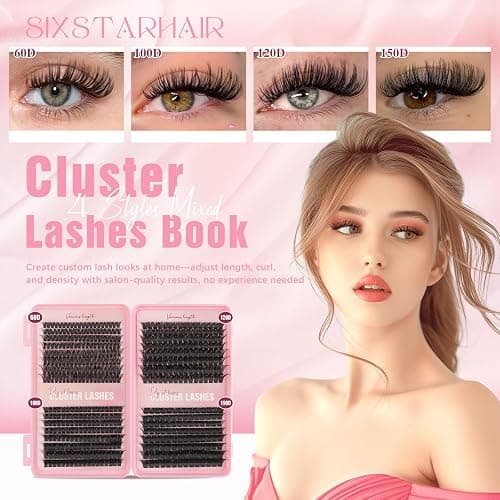 Sixstarhair Individual Eyelashes Kit 544Pcs Lash Clusters with Glue and Remover Volume Clusters Lashes Book Kit D Curl Eyelash Extensions for DIY at Home 10-16mm (60+100+120+150D) thumbnail 3