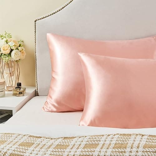 BEDELITE Satin Pillowcase for Hair and Skin, Super Soft and Cooling Similar to Silk Pillow Cases 2 Pack with Envelope Closure, Gift for Women Men(20"x26" Standard Size, Coral) thumbnail 8