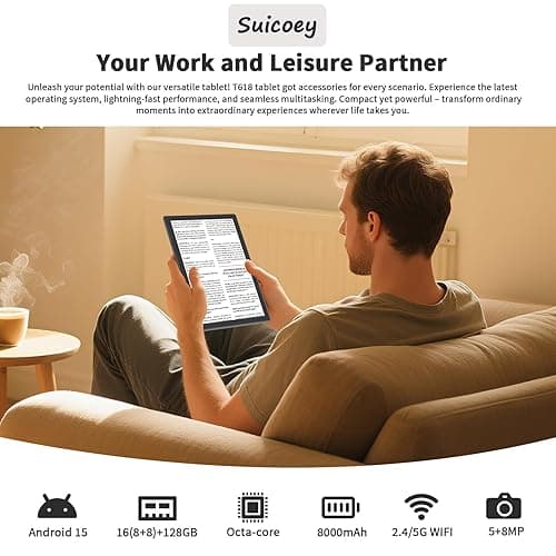 Suicoey Android 15 Tablet with Keyboard - 10 inch Tablet, 16GB+128GB, 1TB Expand, Octa-Core, 2.4G/5G WiFi, 8000mAh, BT V5.0, GMS, Widevine L1, Split-Screen, with Case, Mouse, Stylus(Black Case) thumbnail 3