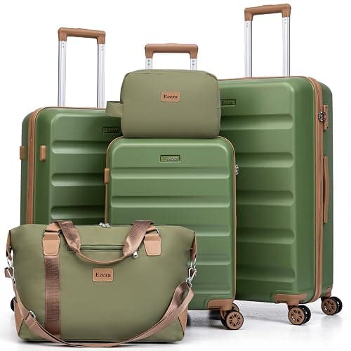 Eeeza Luggage Sets 5 Piece, Lightweight Durable Hardshell, 20/24/28" Green | Suitcases with Wheels, ABS Hard Case, TSA Lock, Spinner Wheels, Carry On Luggage Set - Image 1