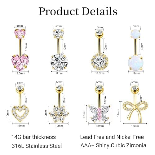 LEE&RO Belly Button Ring 14G Belly Piercing Jewelry Navel Rings Stainless Steel Belly Rings thumbnail 2