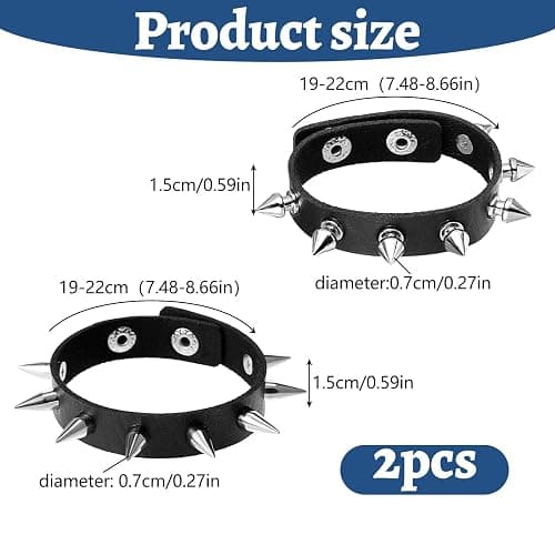 2PCS Spiked Bracelets Black Emo bracelets for Men Women Adjustable Halloween Rock Braided Rivets Wristband Goth Bracelet Punk Accessories thumbnail 2