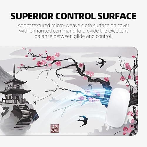 ETZ Japanese Cherry Blossom Mouse Pad (31.5 × 11.8 × 0.12 inch) Extended Large Mouse Mat Desk Pad, Stitched Edges Mousepad,Non-Slip Rubber Base,Gaming Mouse Pad,Office & Home. thumbnail 4