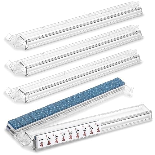 Mahjong All-in-One Tile Rack & Pusher, Clear Acrylic Mahjong Rack and Pusher Combo, Modern American Majiang Tile Racks Set of 4 (Clear) - Image 1