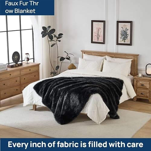 Luxury Fluffy Faux Fur Throw Blanket,Thick Fluffy Fuzzy Cozy Blanket,Plush Blankets for Couch, Sofa, Chair, Bed-Black,50x60 thumbnail 2