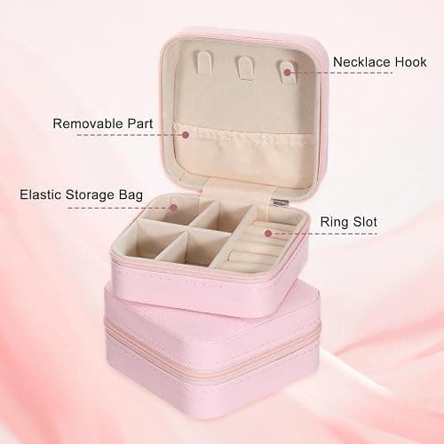 Douaowoc 10 Pack Travel Jewelry Box Mini Jewelry Case Bridesmaid Gifts Jewelrys Box, PU Leather Small Jewelrys Case Organizer Storage for Rings Earrings Necklaces, Beauty Gifts for Women Girls (Pink) thumbnail 3