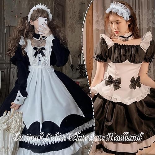 Furimuk Lolita White Lace Headband Headdress Gothic Vintage Cosplay Hair Accessories for Tea Party Princess thumbnail 4